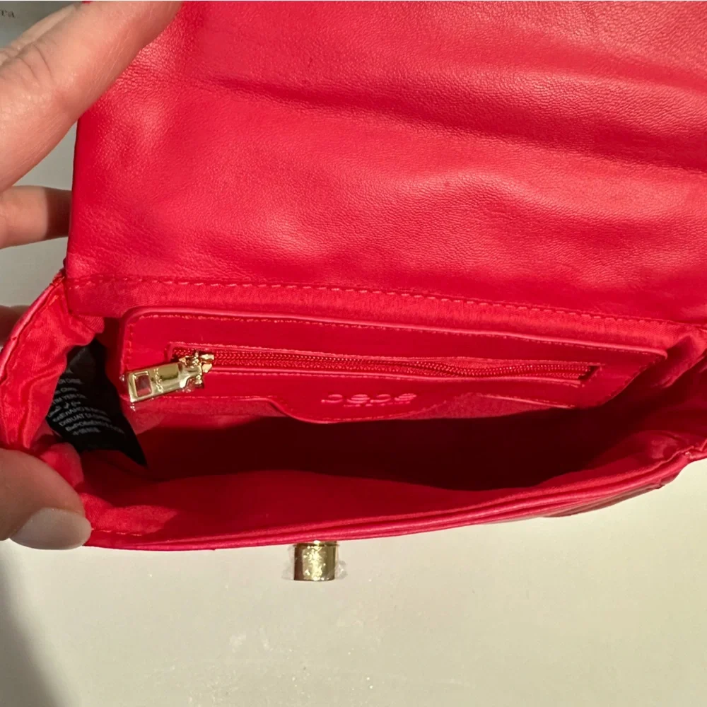 bebe Liv Monogram Crossbody bag in Bright Pink/Dark Pink Logo gold hardware